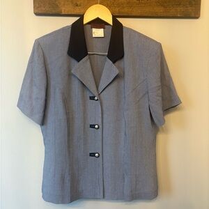 Vintage Women's Blue and Navy Button Down short sleeved Shirt size 8